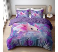 Copripiumino 3D Moderno Anime Carino Animale Salamandra ragazze e ragazzi, Set copripiumino in microfibra Viola con chiusura lampo e 2 Federa Reversibile da 50 x 80 cm, per adolescenti 180 x 220 cm