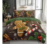 Copripiumino 3D Natale Omino di pan di zenzero Caramella Copripiumino Microfibra 160 x 200 cm Con Cerniera Per Ragazzi E Ragazze Verde biancheria da letto decorativa per la camera da letto invernale