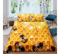 copripiumino a nido d'ape con simpatiche api, set di biancheria da letto a forma di alveare esagonale, copripiumino geometrie, luminoso, vivace, letto singolo