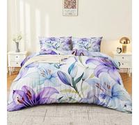 Copripiumino Acquerello Giglio Blu e Viola Biancheria Parure Copripiumino stampato 180 × 220 Copripiumino 3 Pezzi in Microfibra Viola Bianco