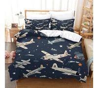 Copripiumino Aeroplano 3 Pezzi Copripiumino E Federa,Set Di Biancheria Da Letto Per Adulti E Ragazzi,Matrimoniale Con Modelli di aerei Copripiumino Federe-prevenire L'umidit,Anallergico 140x200cm