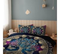 Copripiumino Albero Della Vita Luna Farfalla Bedding Set Matrimoniale in 100% Microfibra 3 pezzi Una 150 x 220 cm e 2 federa da 50 x 80 cm, Morbido ed Ipoallergenico Blu Scuro
