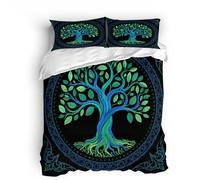 Copripiumino Albero Della Vita, Set Di Biancheria Da Letto Vichingo 3D Una Piazza E Mezza 200X200cm Morbido Rivestimento In Microfibra Traspirante, Retro E Chiusura Nascosta 2 X Federe 50X80 cm