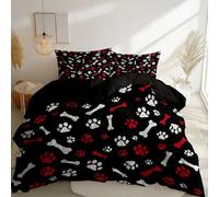 Copripiumino Animali Domestici Impronte Di Zampe Ossa Nero Set Biancheria Da Letto Morbido E Traspirante Con Federa, Lavabile In Lavatrice, Per Tutte Le Stagioni 230 Cm X 220 Cm