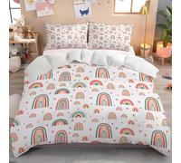 Copripiumino Arcobaleno Boemo 200 X 200 Cm, In Microfibra, Reversibile Biancheria Da Letto Cartone Animato Carino 3 Pezzi, Copripiumone Con Cerniera E 2 Federe, Bianco