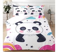 Copripiumino Bambini, Panda dei cartoni animati Set Letto Singolo in Microfibra 150 x 200 cm con 1 Federe 50 x 80 cm, Parure Cameretta Morbida