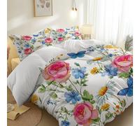 Copripiumino Bianco reversibile, tema Acquerello Margherite Rose, moderno set di biancheria da letto con federa in microfibra con chiusura a cerniera, 135 x 200 cm per ragazzi e ragazze