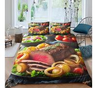 Copripiumino bistecca,3 Pezzi Set Di Biancheria Da Letto Idee uniche Stampa Digitale 3D,Microfibre Comodità Con Cerniera E Cuscino Per Uomini E Donne Giovani King(220x240cm)
