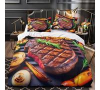 Copripiumino bistecca,3 Pezzi Set Di Biancheria Da Letto Idee uniche Stampa Digitale 3D,Microfibre Lenzuolo Antibatterico Con Chiusura A Cerniera Per Uomini E Donne Giovani Single(140x200cm)