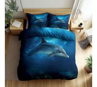 Copripiumino Blu Scuro morbido e Confortevole - Fantasy Oceano Animale Delfino Parure Copri Piumino Ipoallergenica con Cerniera - Set di copripiumino Reversibile 200 x 200 cm