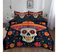 Copripiumino Blu scuro Per Adulto Copripiumino 135 x 200 cm Copripiumino - Testa di teschio messicano del giorno dei morti Stampa a tema Per Ragazzi E Ragazze coppie camera Da Letto decorazione