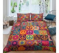 Copripiumino Boho Floreale 3D Stampato Simbolo Pace in Microfibra Set Copripiumino Decorazione Camera da Letto Parure Letto Bohemien Adulti Giovani Morbido Traspirante Regalo Double（200x200cm）