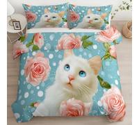 Copripiumino Cartone Animato Gatto Rosa Bedding 3 Pezzi-180 x 220 cm Parure Copripiumino Morbida Microfibra Spazzolata, leggero e traspirante, Copripiumone con Cerniera e 2 Federe da 50 x 80 cm, Blu