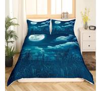 Copripiumino cielo notturno luna e nuvole nebbiose con vetro turchese come mare oceano, biancheria da letto con paesaggio naturale, cielo stellato, galassia, decorazione per bambini e adolescenti, 3