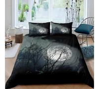 Copripiumino cielo notturno luna e nuvole nebbiose con vetro turchese come mare oceano, biancheria da letto con paesaggio naturale, cielo stellato, galassia, decorazione per bambini e adolescenti, 3