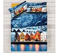 COPRIPIUMINO Città BERGEN Matrimoniale Singolo e 1,5p, 100% Cotone DIGITALE 3D