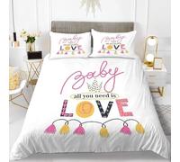 Copripiumino Colorato con Cuore D'Amore,Set di Biancheria da Letto 260x220 Bianco con Arte Astratta per Bambini,Bambine e Ragazzi,Coppie di Parole Romantiche,Copripiumino in Morbida Microfibra con Ch