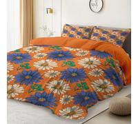 Copripiumino Colore Arancione reversibile, tema Cartone Animato Margherite, moderno set di biancheria da letto con federe in microfibra con chiusura a cerniera, 180 × 220 cm per ragazzi e ragazze