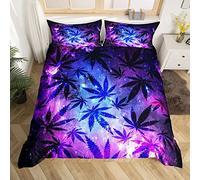 Copripiumino con foglie di marijuana per adolescenti, con 1 federa per cuscino, taglia singola, per donne, uomini, marijuana, foglie di erba, copertina morbida e chic, colore: viola e blu