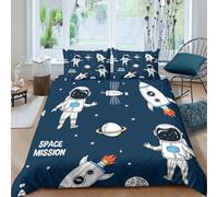 Copripiumino con stampa 3D Space Mission, in microfibra nascosta | Resistente allo sbiadimento, traspirante, per tutte le stagioni, morbido, lavabile in lavatrice, singolo (135 x 200 cm)