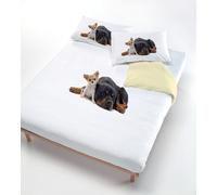 Copripiumino con Stampa sul Sacco e Federe Due Cani Panna 1 Piazza e Mezzo