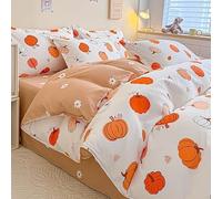 Copripiumino con zucca per festival, reversibile, morbido e confortevole, in cotone lavato, con design reversibile, per dormitorio singolo, camera da letto, decorazione per le vacanze (#1, 150 x 200
