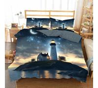 Copripiumino ,Copripiumino in Microfibra Spazzolata Morbida,Set Biancheria da Letto Reversibile,Copriletto Stampato Faro di Mare con Federe Abbinate,Stampe di Cielo Stellato da Sogno (260 x 220 Cm)