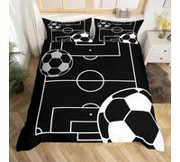 Copripiumino da calcio, taglia L, per ragazzi e giocatori, sport, calcio, set di copripiumino per bambini, bianco pallone da calcio, con stampa a pallone nero, morbido rivestimento per camere