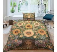 Copripiumino Da C'è un volto al centro del fiore in 3 Pezzi,set Di Biancheria Da Letto Con La grande quercia Stampati in 3D,federe,in Microfibra,per Ragazzo, Ragazza Single(135x200cm)