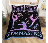 Copripiumino da Ginnastica 140 x 200 Per Bambini Adolescenti Donne,Set di Biancheria da Letto Tie Dye Viola Rosa Set da Letto Gymnastics Lovers Copripiumino Glitter Scintillante 2 Pezzi