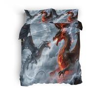 Copripiumino Drago di Fuoco, Set di Biancheria da Letto Antico drago animale Singolo 135x200cm Biancheria da letto in microfibra traspirante con stampa chiusura a zip invisibile 2 x Federe 50x80 cm