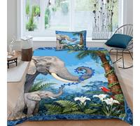 Copripiumino Elephant 3D Parure Da Letto Con Motivo Jungle Elephant Baby Microfibra Con Cerniera E Federa Per Bambini Adulti Single(135x200cm)