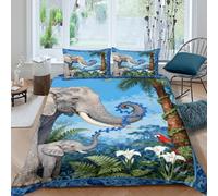 Copripiumino Elephant 3D Parure Da Letto Con Motivo Jungle Elephant Baby Microfibra Con Cerniera E Federa Per Bambini Adulti Double(200x200cm)