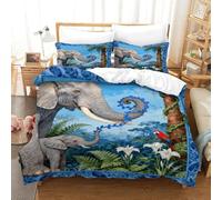 Copripiumino Elephant 3D Parure Da Letto Con Motivo Jungle Elephant Baby Microfibra Con Chiusura Lampo E Federa Per Ragazzi, Ragazze E Bambin Super King(260x220cm)