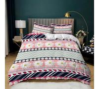 Copripiumino esotico Bohémien,Copripiumino a Righe in Stile Vintage Bianco e Blu Scuro con Piccole Margherite per La Decorazione Della Camera da Letto di Ragazze e Donne,Set di Biancheria da L