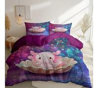 Copripiumino Fantasia Dinosauro Esagonale Conchiglie Cielo Stellato Viola Set Biancheria Da Letto Morbido E Traspirante Con Federa, Lavabile In Lavatrice, Per Tutte Le Stagioni 260 Cm X 220 Cm