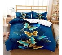 Copripiumino farfalla d'oro, blu, viola, colorato copripiumino fantasia farfalla, set di biancheria da letto farfalle 3D(B, 220 x 240 cm)