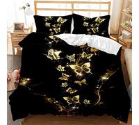 Copripiumino farfalla d'oro, blu, viola, colorato copripiumino fantasia farfalla, set di biancheria da letto farfalle 3D(A, 200 x 200 cm)