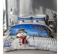 Copripiumino Fiocchi Neve E Pupazzi Neve 240 X 220 Cm, In Microfibra, Reversibile Biancheria Da Letto Stile Cartone Animato 3 Pezzi, Copripiumone Con Cerniera E 2 Federe, Blu Scuro