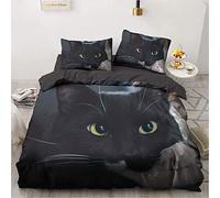 Copripiumino gatto nero 140 x 200 cm per bambini, set copripiumino con chiusura lampo con 1 federe 65 x 65 cm