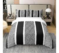 Copripiumino geometrico con linee a strisce bianche e nere, set copripiumino moderno e semplice, set trapunta per camera da letto, 160x200 cm (63x79 pollici) + 50x75 cm (20x30 pollici) * 2
