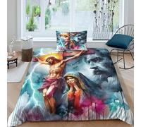 Copripiumino Gesù - Religione，2 Pezzi Set Di Biancheria Da Letto Speranza e amore Stampa Digitale 3D，Microfibre Lenzuolo Con Coperchio Per Cuscino Per Uomini E Donne Giovani Single（135x200cm）