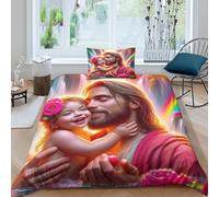 Copripiumino Gesù - Religione，2 Pezzi Set Di Biancheria Da Letto Speranza e amore Stampa Digitale 3D，Microfibre Comodità Con Cerniera E Federe Per Adulti E Bambini Single（135x200cm）