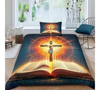 Copripiumino Gesù - Religione，2 Pezzi Set Di Biancheria Da Letto Speranza e amore Stampa Digitale 3D，Microfibre Lenzuolo Antibatterico Con Cerniera E Federe Per Ragazzi E Ragazze Single（135x200cm）