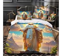 Copripiumino Gesù - Religione，3 Pezzi Set Di Biancheria Da Letto Speranza e amore Stampa Digitale 3D，Microfibre Resistente All'usura Con Cerniera E Cuscino Per Uomini E Donne Giovani Single（140x200cm）