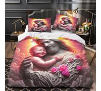 Copripiumino Gesù - Religione，3 Pezzi Set Di Biancheria Da Letto Speranza e amore Stampa Digitale 3D，Microfibre Lenzuolo Con Cerniera E Cuscino Per Uomini E Donne Giovani Single（140x200cm）