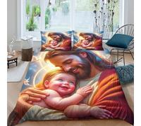 Copripiumino Gesù - Religione，3 Pezzi Set Di Biancheria Da Letto Speranza e amore Stampa Digitale 3D，Microfibre Lenzuolo Antibatterico Con Cerniera E Federe Per Uomini E Donne Giovani King（220x240cm）