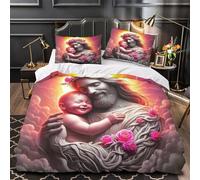 Copripiumino Gesù - Religione，3 Pezzi Set Di Biancheria Da Letto Speranza e amore Stampa Digitale 3D，Microfibre Comodità Con Cerniera E Federe Per Uomini E Donne Giovani Super King（260x220cm）