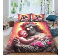 Copripiumino Gesù - Religione，3 Pezzi Set Di Biancheria Da Letto Speranza e amore Stampa Digitale 3D，Microfibre Lenzuolo Antibatterico Con Chiusura A Cerniera Per Uomini E Donne Giovani King（220x240cm