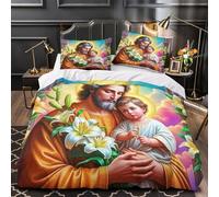 Copripiumino Gesù - Religione，3 Pezzi Set Di Biancheria Da Letto Speranza e amore Stampa Digitale 3D，Microfibre Resistente All'usura Con Coperchio Per Uomini E Donne Giovani Super King（260x220cm）